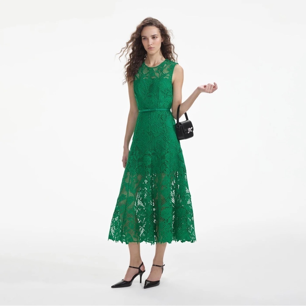 Self-Portrait Green Lace Sleeveless Mini Dress